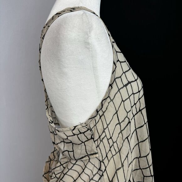Elegant Beige Sheer Overlay Tank Top Geometric Pattern Flowy Lightweight S-M? - Picture 7 of 13